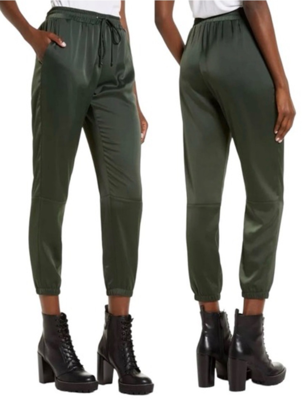 Socialite Olive Green Satin Jogger Pants